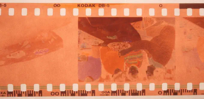 A 35mm roll from 1998. These wider DX edge barcodes &ldquo;79-2&rdquo; contain the half-frame number (from left to right: 62A, 63, 63A, 0). Also, a human-readable label indicates &ldquo;Kodak DB-5&rdquo;, but I guess the film emulsion is &ldquo;Kodak VR200&rdquo;.